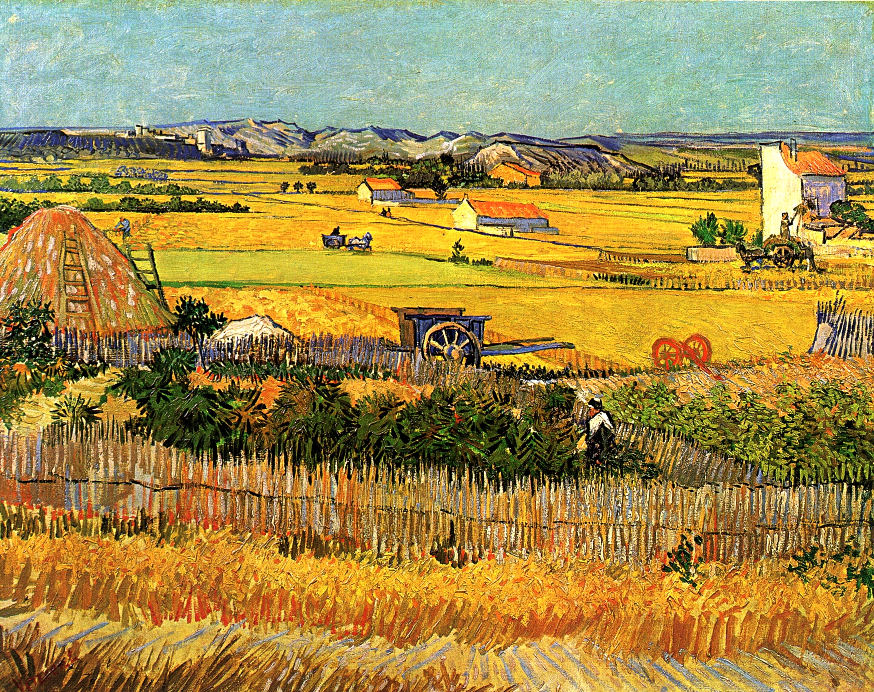 Картина Ван Гога Урожай в Ла Кро, и Монмажур на заднем плане 1888